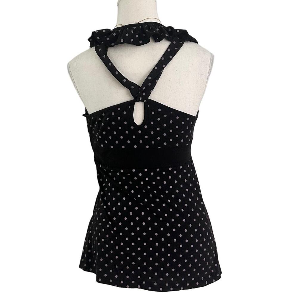 Black & White Polka Dot Baby Doll Cami With Cross Back & Ruffle Detail Size M - Picture 2 of 4